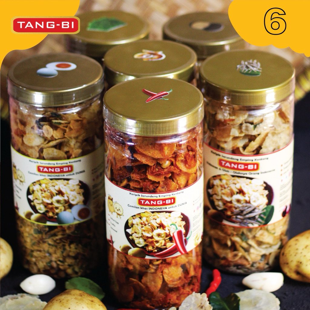 

Paket AMBYAR isi 6 toples (1300 ml) - Keripik Kentang Emping Tangbi Jajanan Cemilan Nusantara