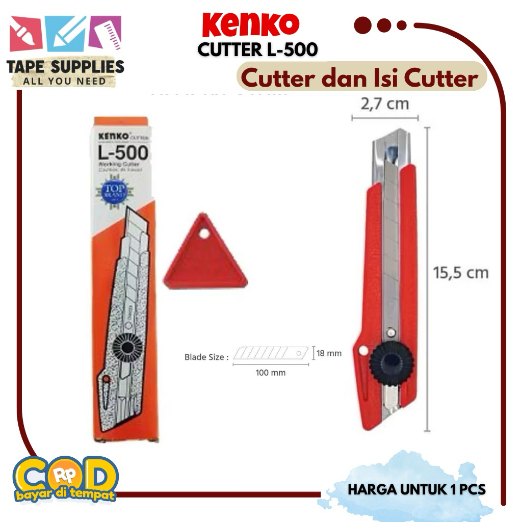 

KENKO CUTTER / Pisau Pemotong Kertas L-500 (18mm Blade) CUTTER TAJAM