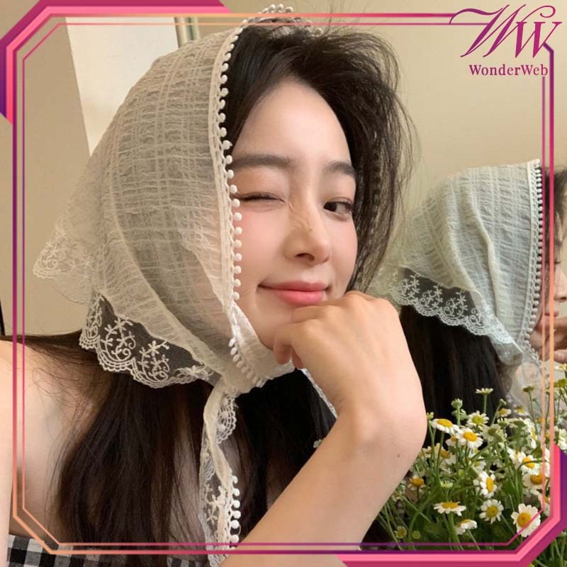 Lace Syal Korea Aesthetic Lace Scarf Syal Renda Wanita Korea Syal Segitiga Ikat Kepala Renda