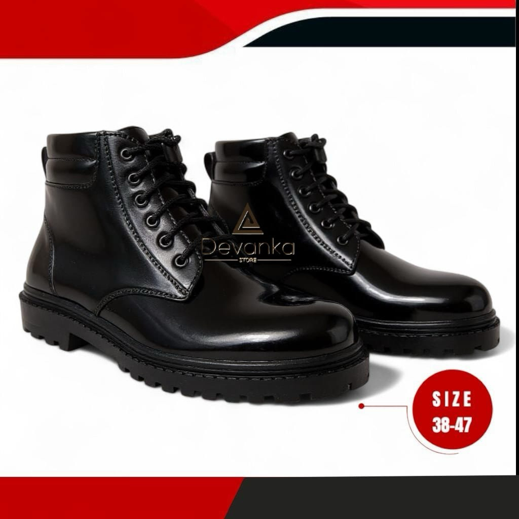 Sepatu PDH Ankle Boots Pria Hitam Kilap&Doff Dinas Kerja TNI POLRI SECURITY