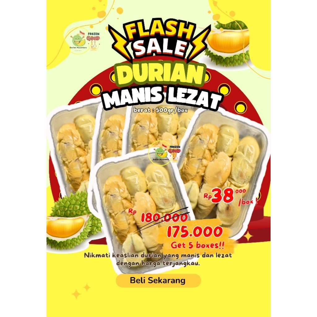 

PAKET 5 boxes Durian Kupas Nias / Durian Sibolga / Padang 500gr MANISS BIKIN KETAGIHAN !! Special New Year Durian Nusantara