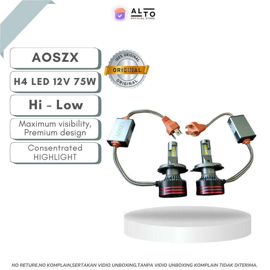 Lampu H4 LED 12V 75W 6000K [hi-low] Super White Bohlam Turbo Led AOSZX Concentrated