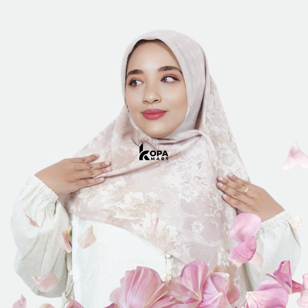 Kopamart - Hakaera Hijab Segi Empat Khadijah Kerudung Printing Premium Digital Latte HJHP009MSCRM