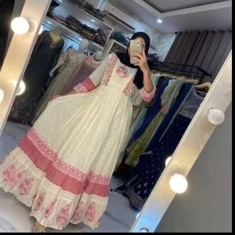 GOWN KATUN BROKEN WHITE MIX PINK ORI HINDI PREMIUM BUTIK