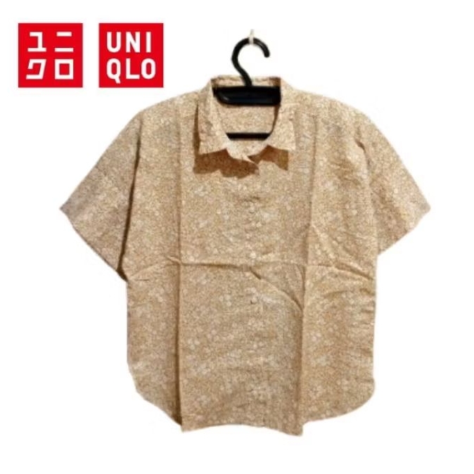 Preloved Uniqlo Blouse Kemeja Bunga Cokelat