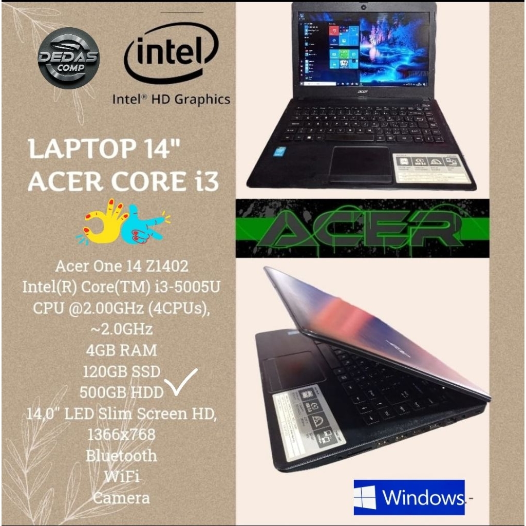 Laptop Acer Slim Core i3  SSD dual storage