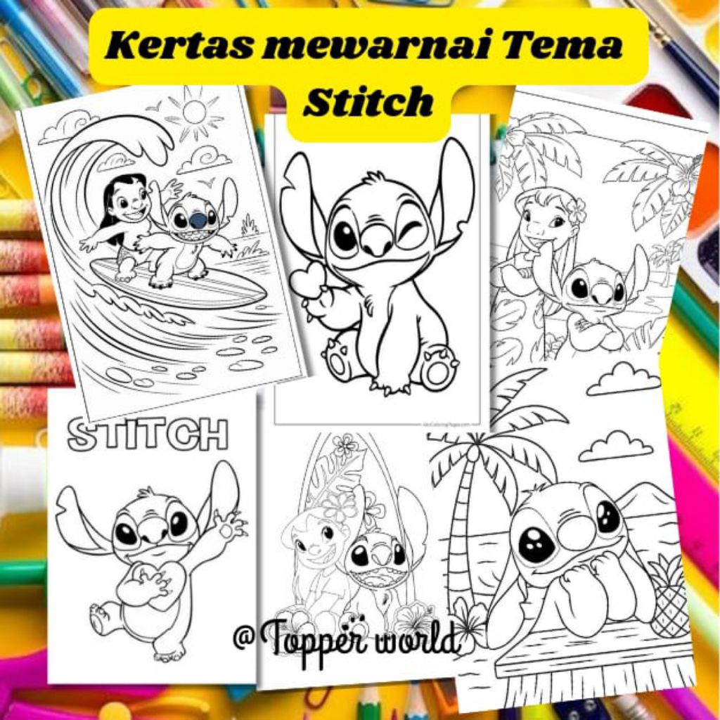 

20 LEMBAR KERTAS MEWARNAI ANAK TEMA STITCH (READY LANGSUNG KIRIM)