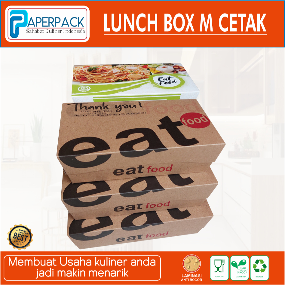 Lunc Box M Cetak coklat eat  isi Kotak Nasi Ayam Geprek Dus Nasi Goreng