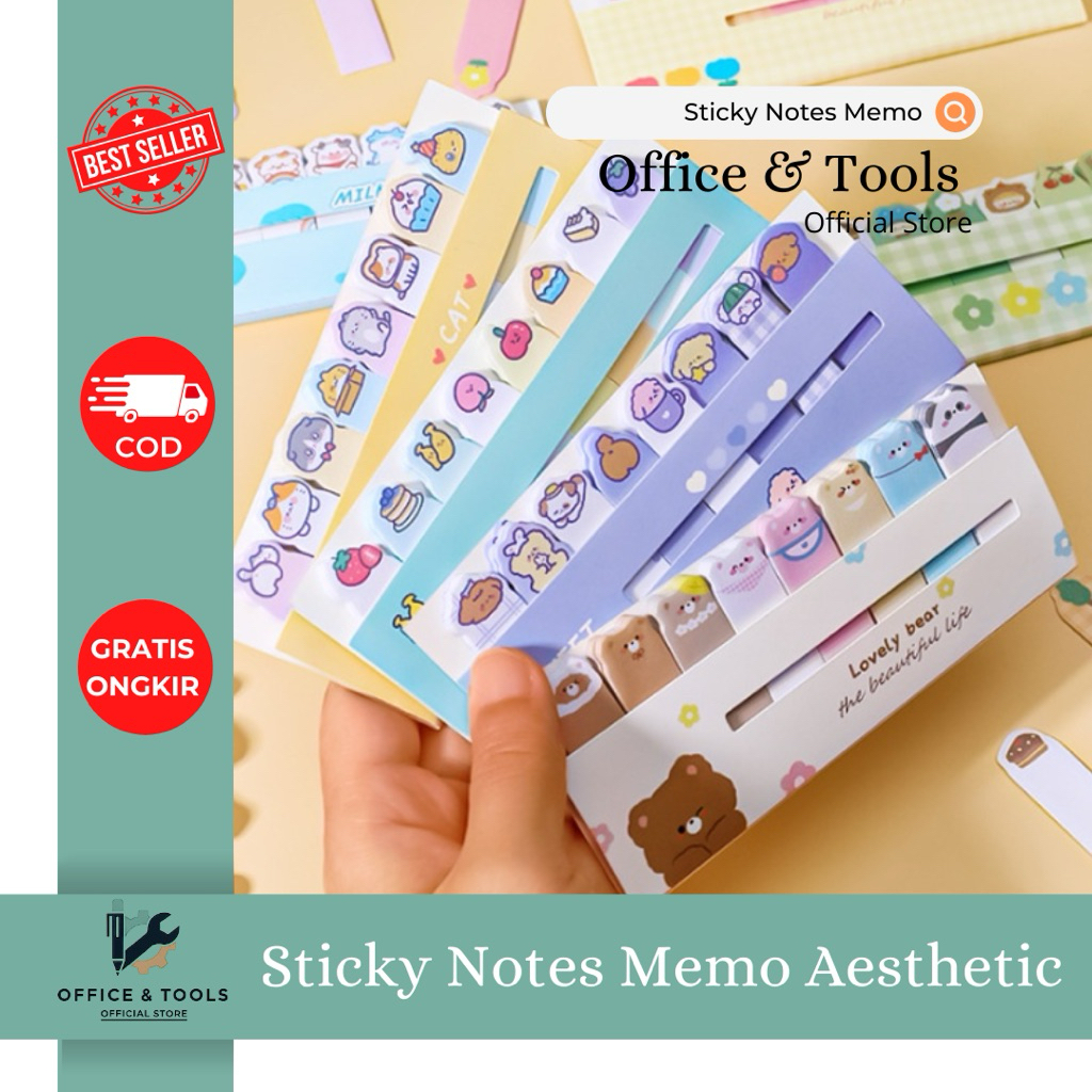 

Sticky Notes Memo Aesthetic Set Karakter Lucu Penanda Buku Strip Pembatas Halaman Office & Tools