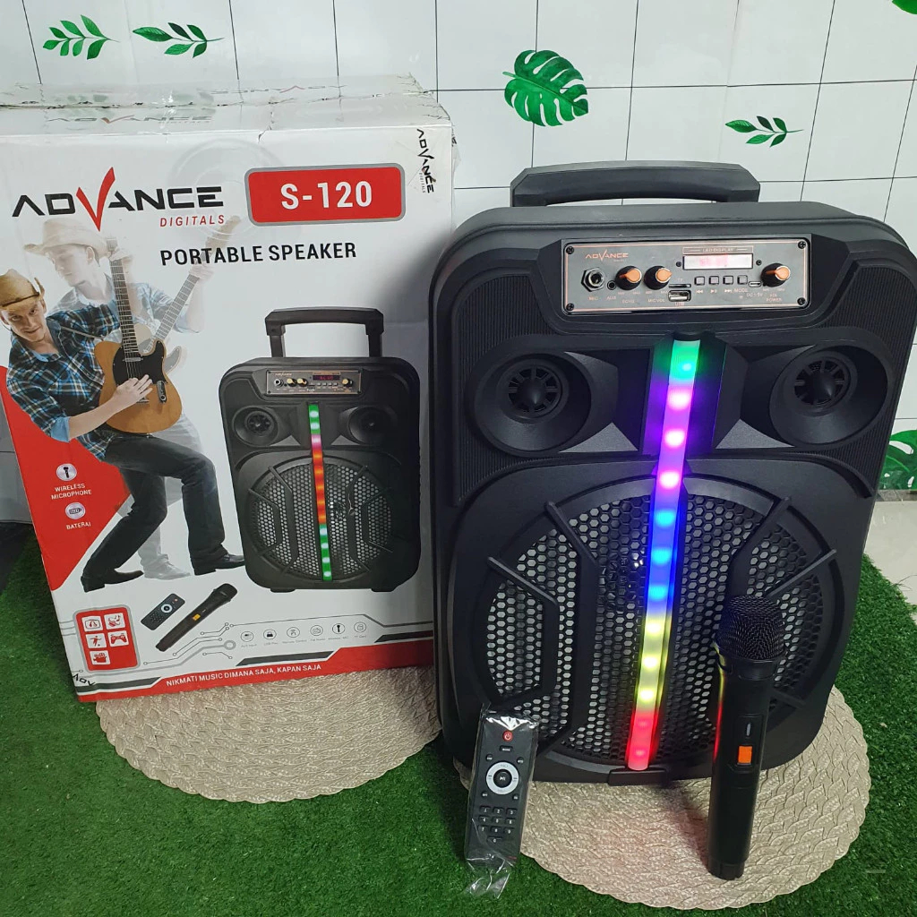 Speaker Trolley 12 Inch Advance S-120 - Bluetooth, Free 2 Mic Wireless (Khusus Medan)
