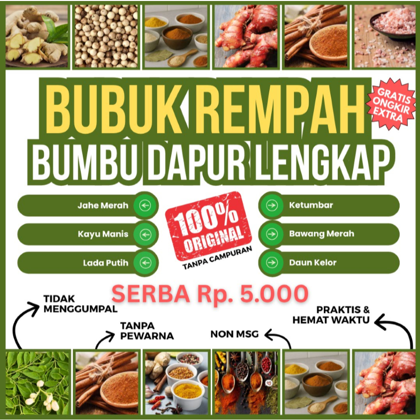 

(TANPA PEWARNA) Bumbu Dapur Lengkap Asli 100% Tanpa Campuran Jahe Kayu Manis Lada Merica Kunyit Bawang