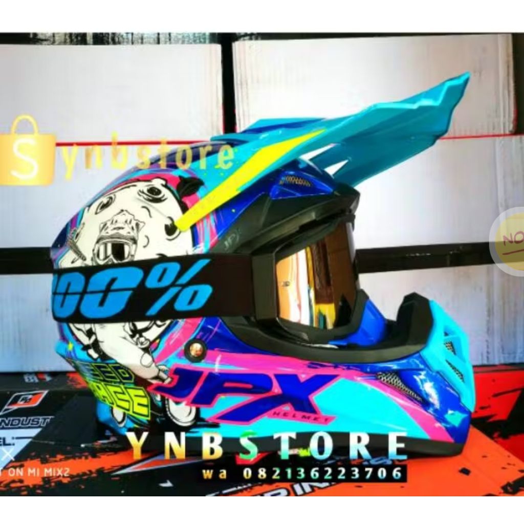 Helm JPX Cross Fox1 X21 Pepsi Blue + Kacamata Goggle Google 100% Persen