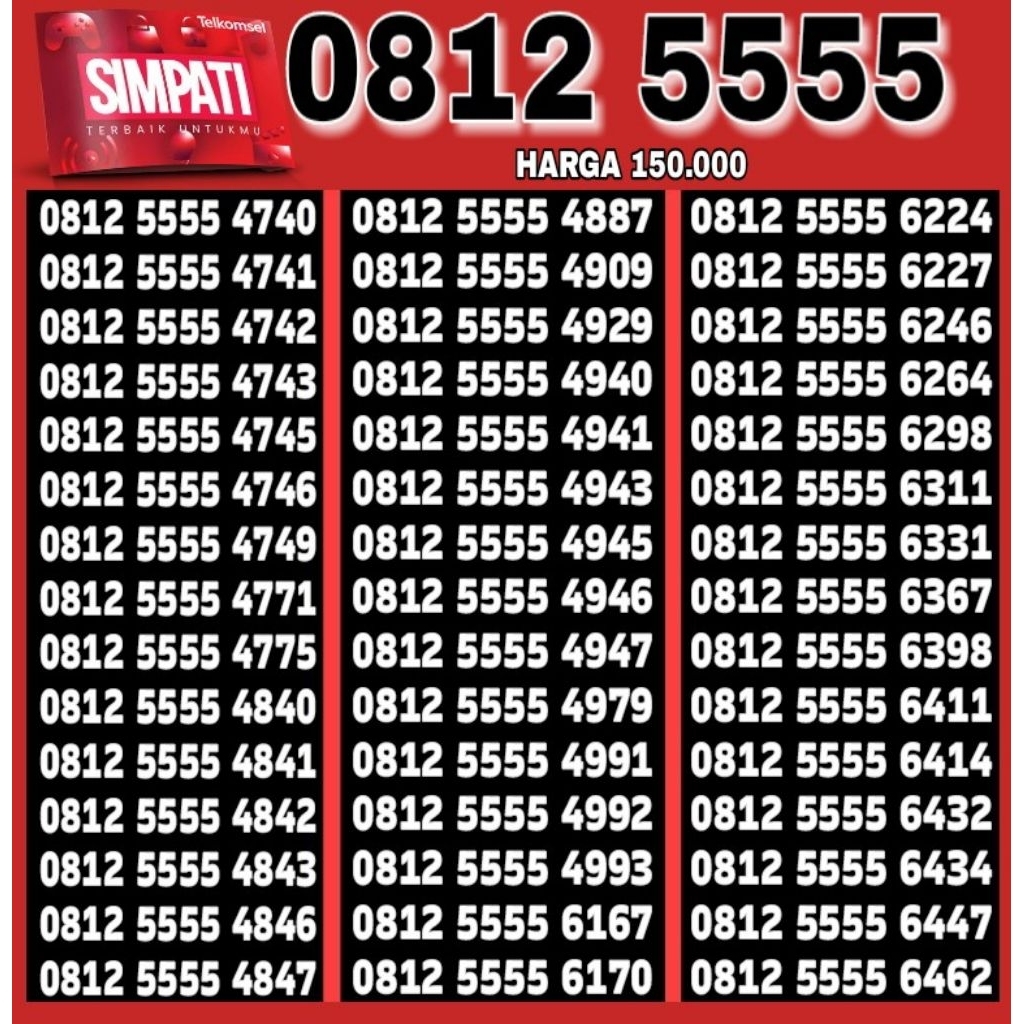 NOMOR CANTIK TELKOMSEL SIMPATI 4G LTE ( 5555 ) O812 5555