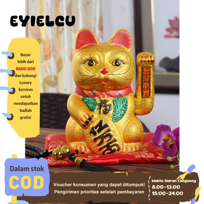 Eyre Sudut yang dapat disesuaikan Maneki Neko Emas Gerak Tangan Elektrik - Patung Kucing Pembawa Rez