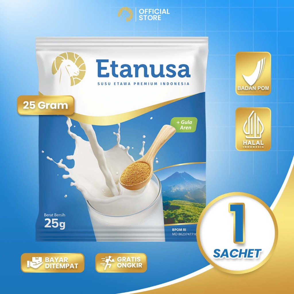 

Etanusa Sachet 25gr Susu Kambing Gula Aren Rendah Laktosa Kaya Vitamin & Mineral
