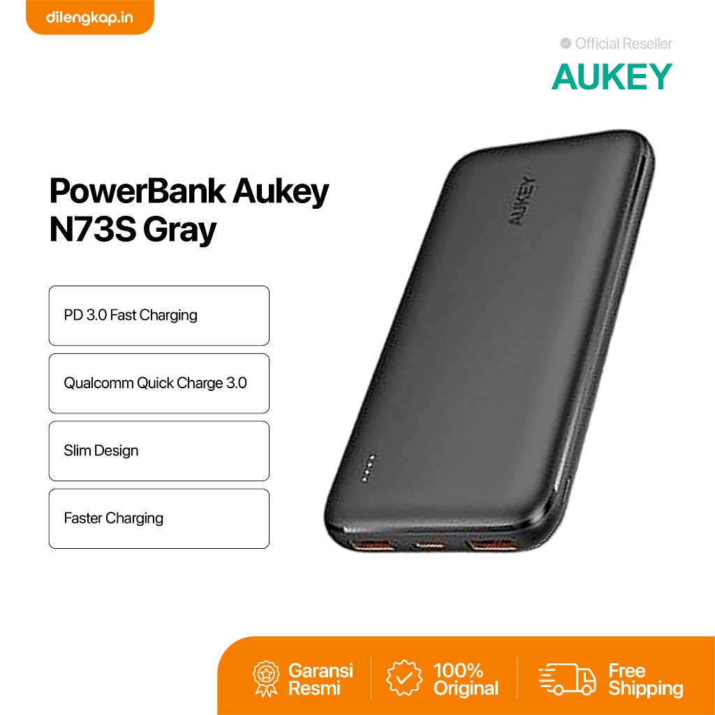 Powerbank Slim Aukey 10000mAh 20W PB-N73S Power Bank Original Resmi