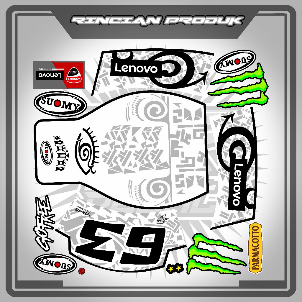 WATER SLIDE DECAL HELM FULL FACE/HALF FACE UNIVERSAL MOTIF PECCO BAGNIA V1