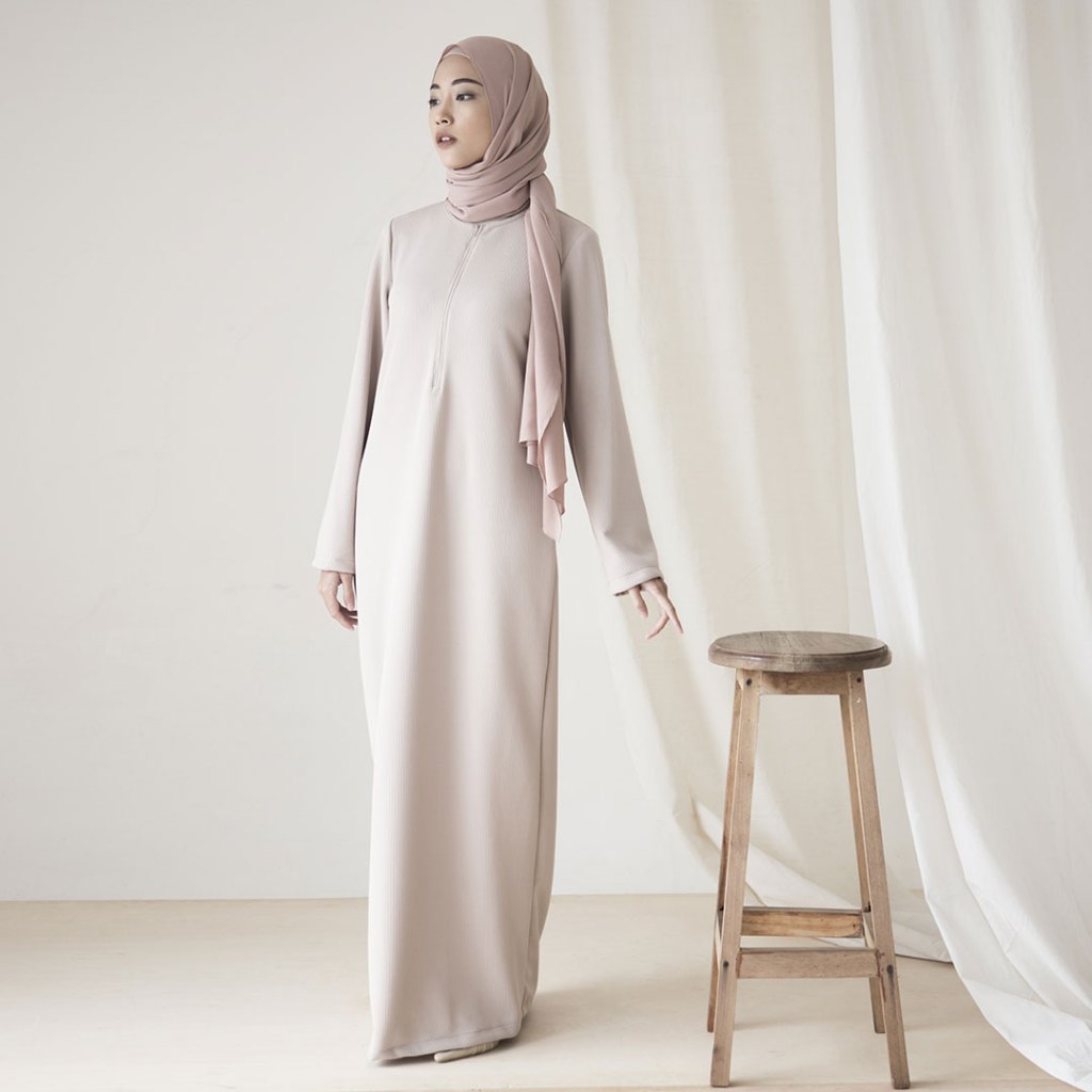 Smara by Aska Label - Basic gamis polos bahan knit busui friendly lengan panjang warna coksu, hijau,