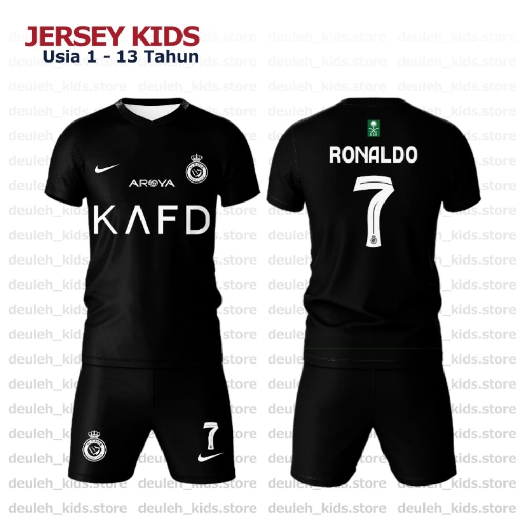 Setelan Baju Bola Anak Ronaldo kafd navy hitam putih full printing motif terbaru kaos bola anak