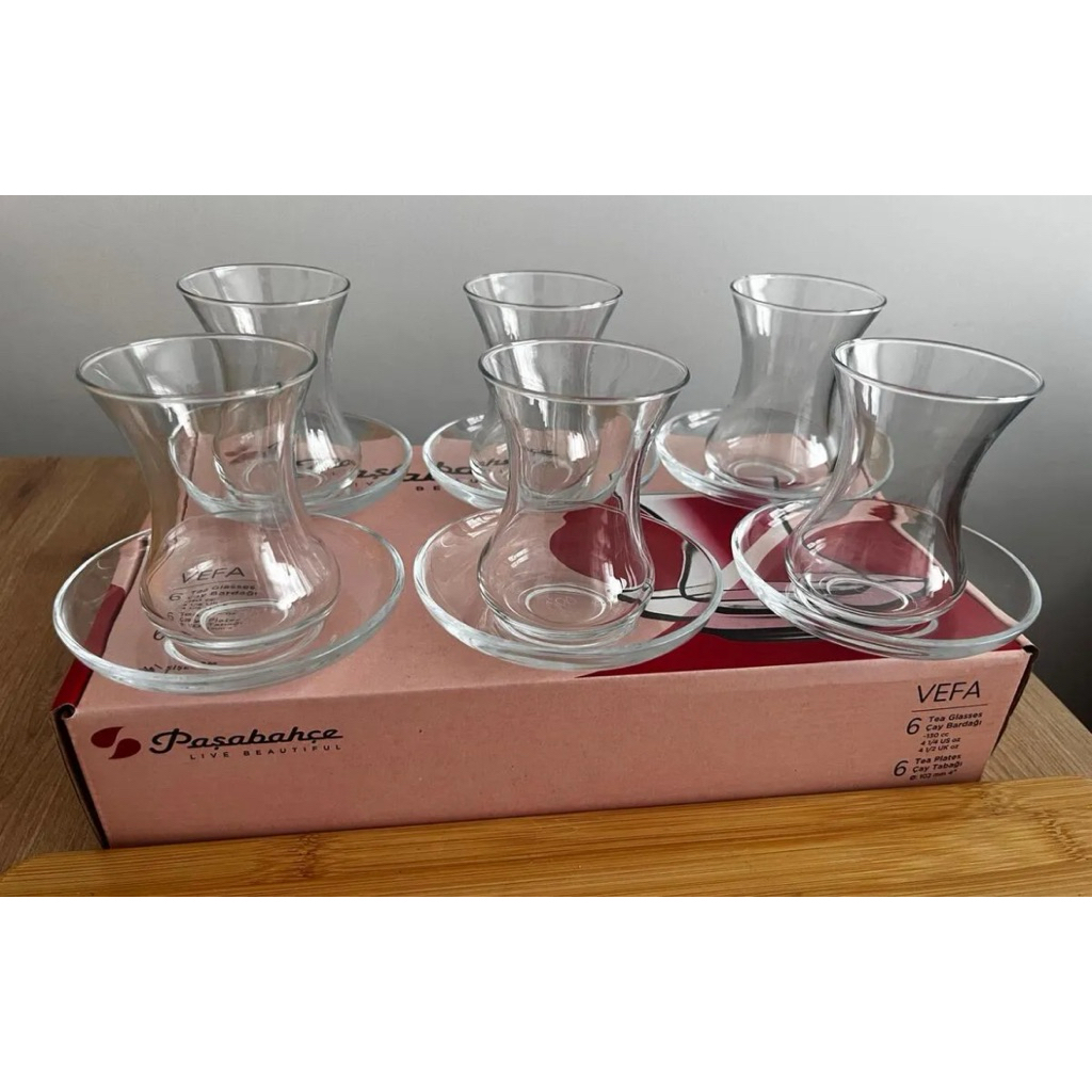 GELAS CANGKIR Set Gelas Teh Turki Pasabahce VEFA – 6 pcs Gelas + 6 pcs Piring
