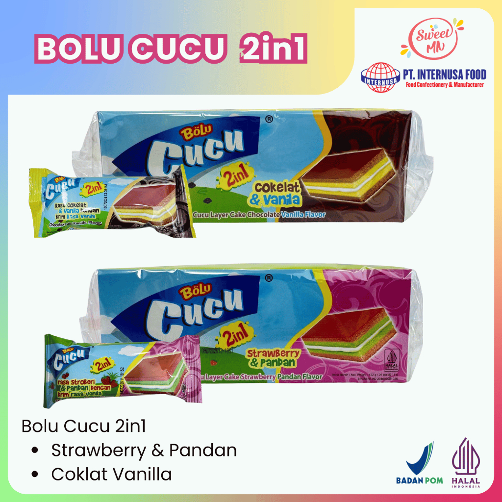 

Bolu Cucu 2in1 Layer Rasa Coklat Vanilla | Stoberi Pandan