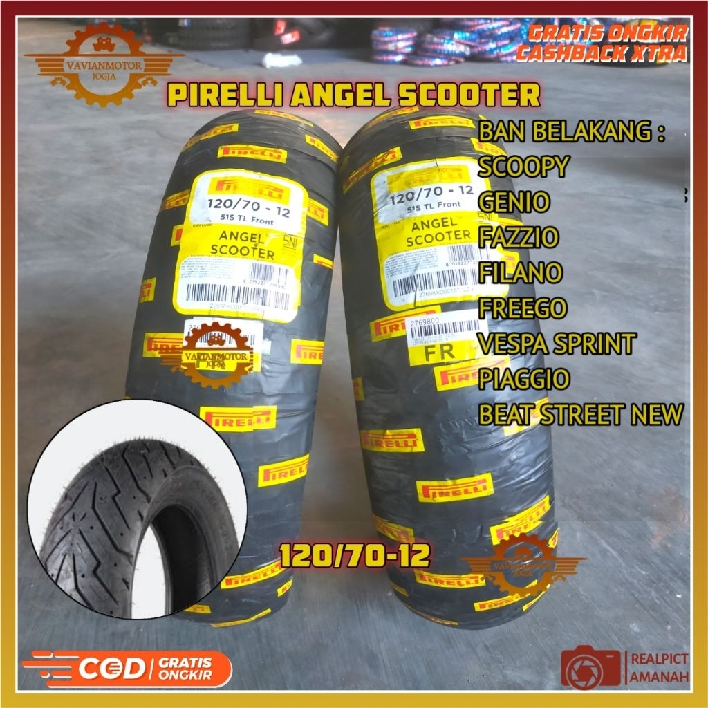 (Promo) Tangan Pertama Ban Pirelli Angel Scooter 120/70-12 Ban 120/70-12 Ban 120 70 Ring 12 51S TL F