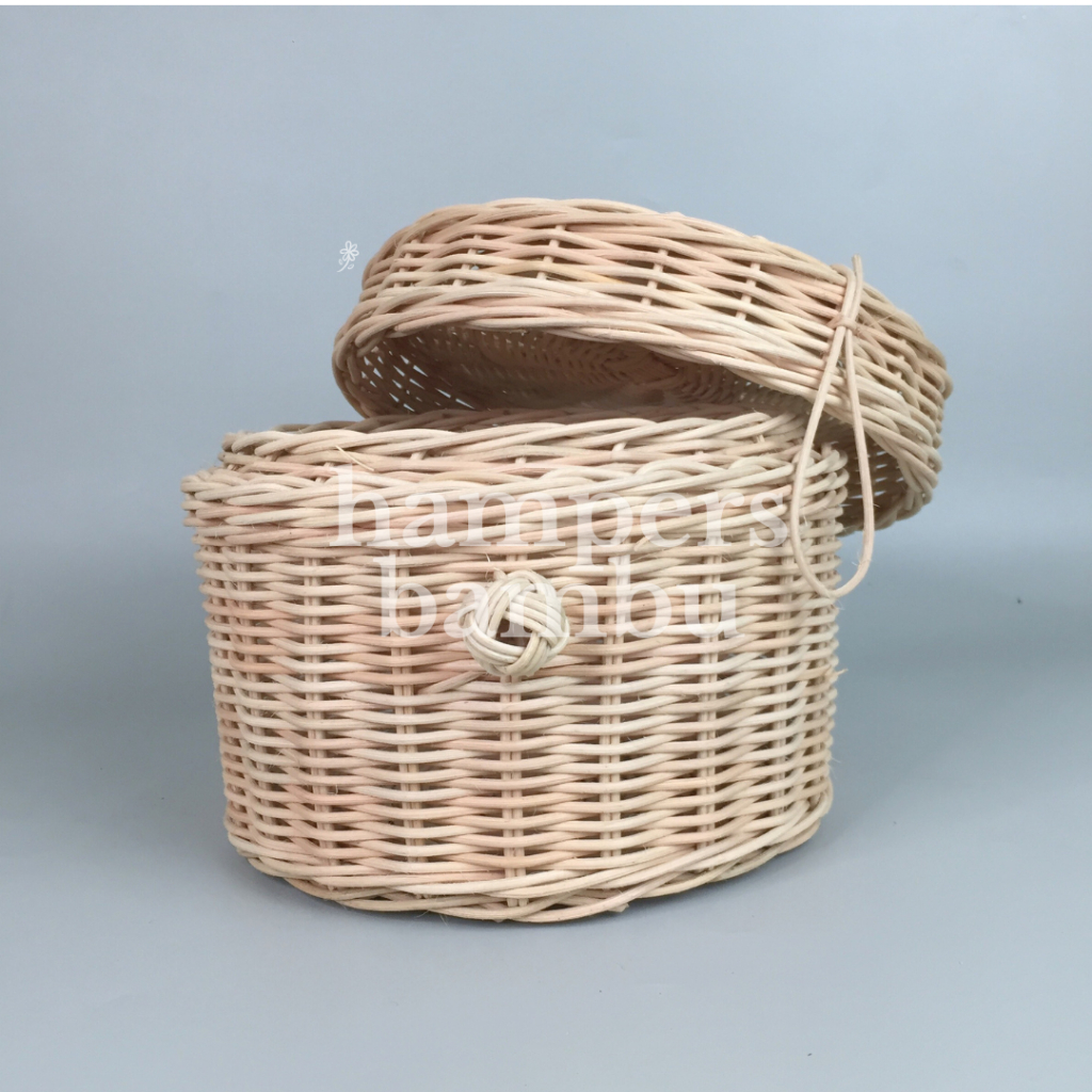 Keranjang Rotan Bulat Tutup / Keranjang Anyaman Rotan / Keranjang Rotan Tutup Kancing