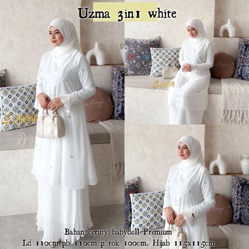 Uzma Set 31n Setelan Bahan ceruty babydoll premium Setelan Wanita Terbaru Atasan+Rok+Hijab Mewah GSO