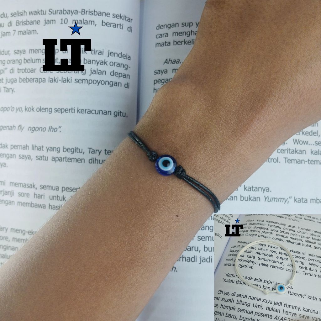 gelang mata biru ll gelang tali mote motif mata biru
