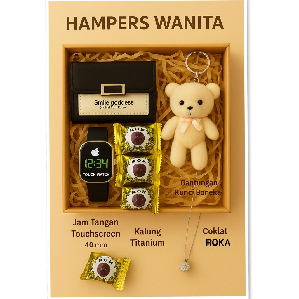 

Hadiah Cewek Estetik – Hampers Wanita Ulang Tahun Isi Coklat,Jam, Kalung, Dompet, Boneka