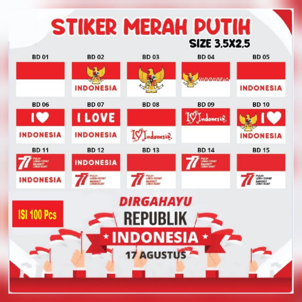 

isi 100 pcs stiker pipi merah putih dirgahayu Indonesia tinggal tempel
