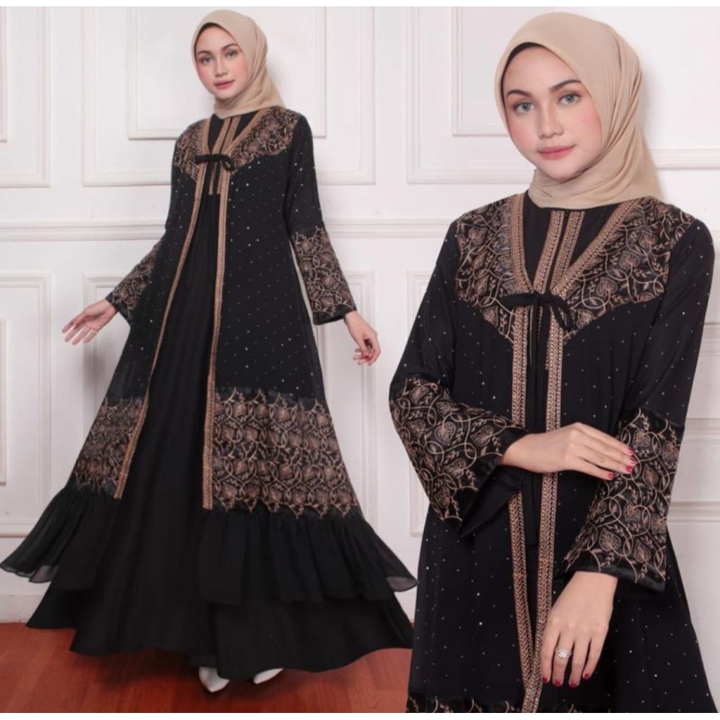 GAMIS ABAYA JERSEY TURKEY HITAM Bordir mewah