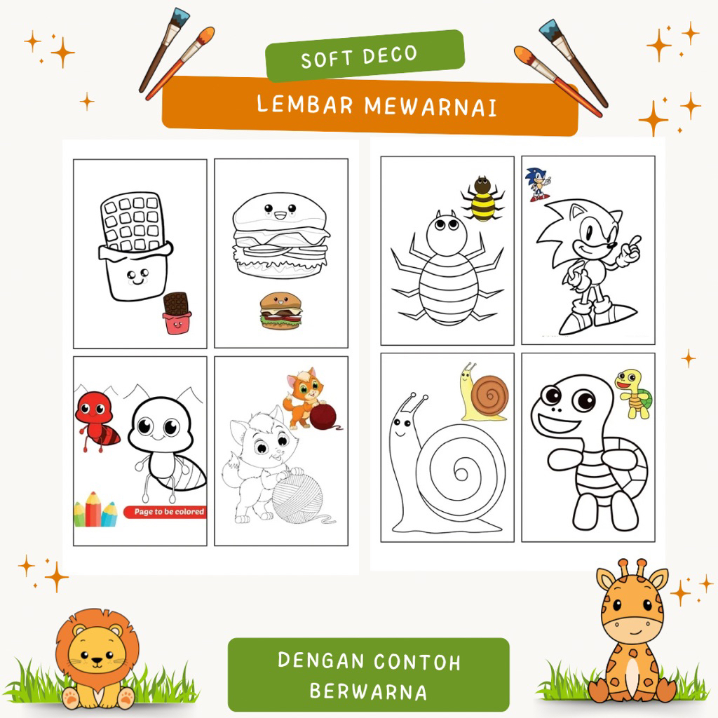 

[Whispers] Kertas Mewarnai isi 50 lembar ukuran A5 + pensil warna/lembar mewarnai anak /Kertas