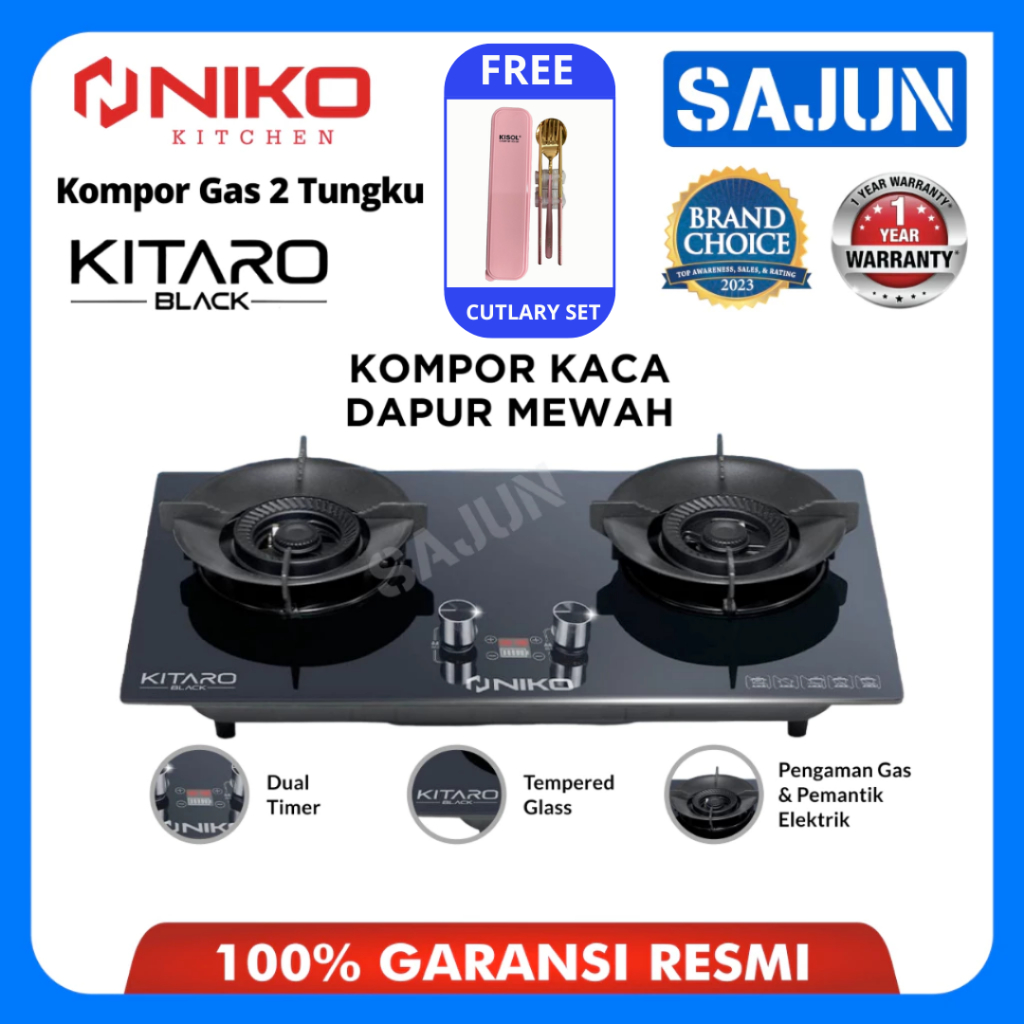 Niko Kompor Gas 2 Tungku Kitaro Kompor Tanam Kaca