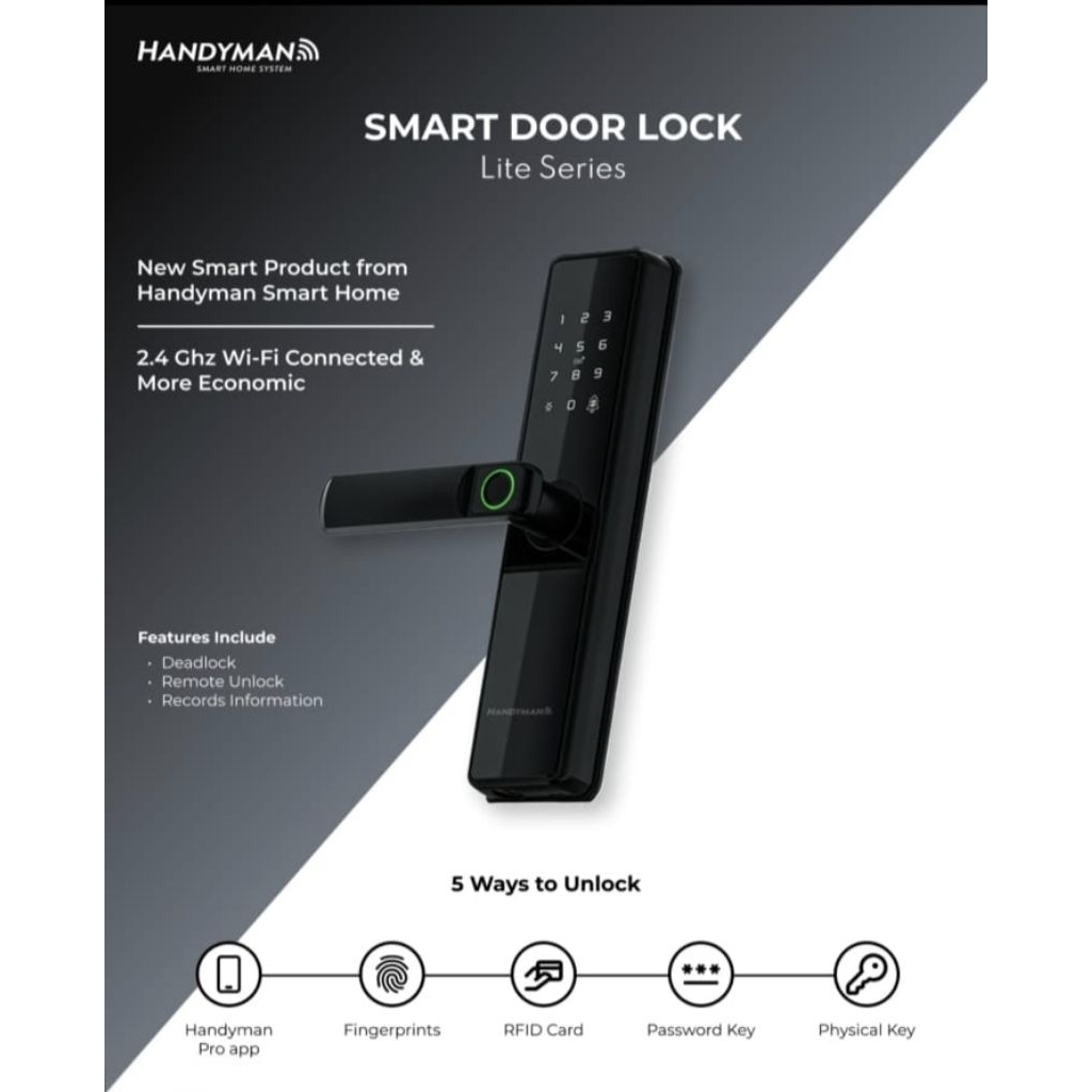 Handyman Smart Door Lock Lite Series Password Kartu for Smart Home Touch Screen Keypad