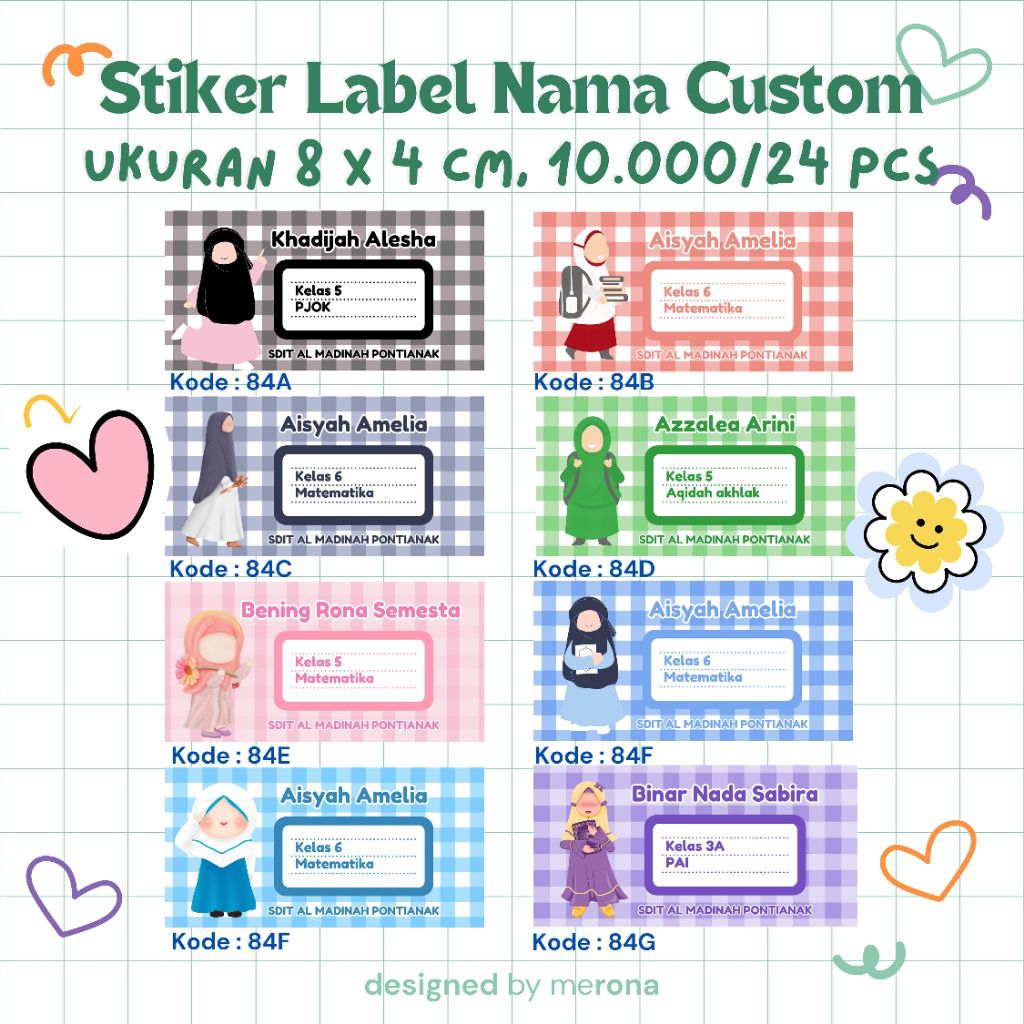 

Stiker Label Nama Custom Cute Ukuran 8X4 cm Isi 24 stiker