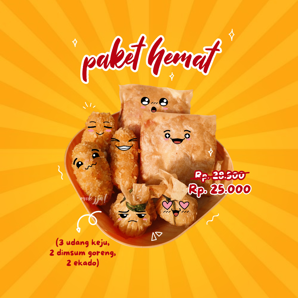 

PAKET HEMAT (3 Udang Keju, 2 Dimsum Goreng, 2 Ekado)