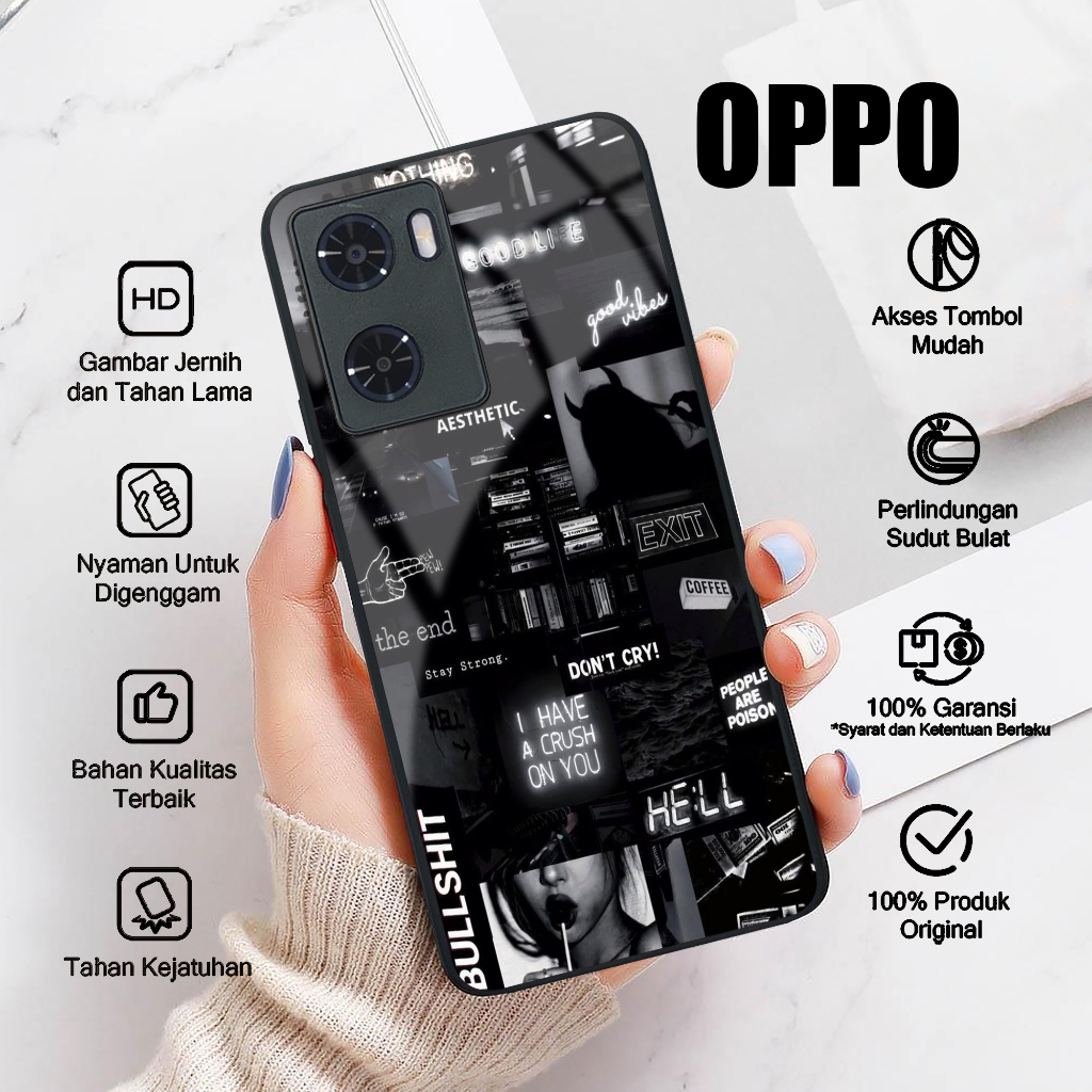 Case Oppo A77S A57 2022 A57 4G Casing Hp Oppo A57 5G A57 4G A77S Motif BLACK ART Softcase Glass Glos