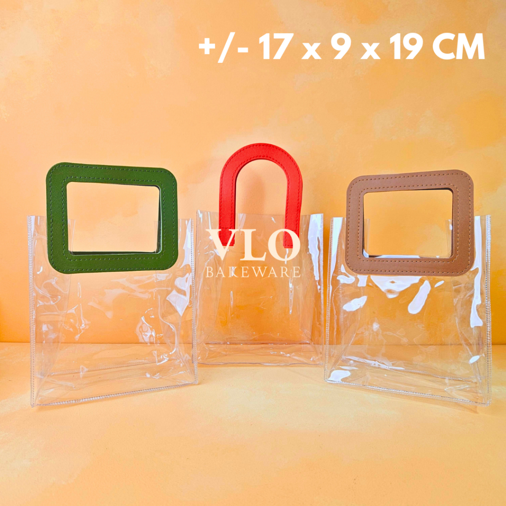 

[1 SET ISI 10 PCS] Tas PVC transparan bening extra tebal ukuran 17 cm | tas hampers | tas goodie bag - 17 x 9 x 19 cm