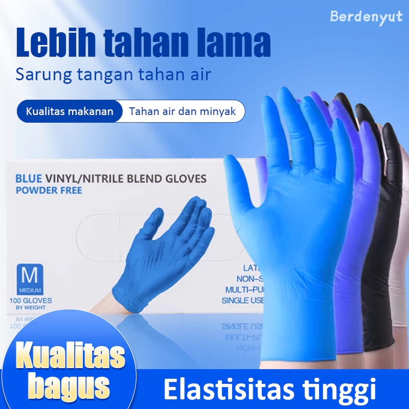 100pcs Sarung Tangan Nitrile Sarung Tangan karet Safe Glove Latex Powder Ekstra Tebal Dan Elastis