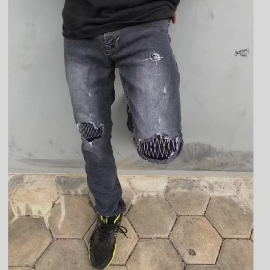 CELANA JEANS SASHIKO DENIM PRIA // CELANA SLIM FIT // CELANA JEANS MELAR // CELANA JEANS SOBEK VARIA