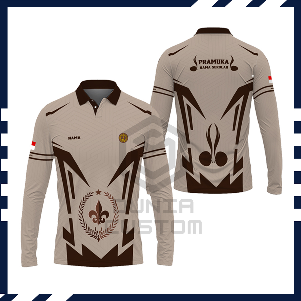 Baju Pramuka Pria | Baju Guru Pramuka | Kaos Polo Pria Pramuka Pembina Lengan Panjang Custom Nama/Se