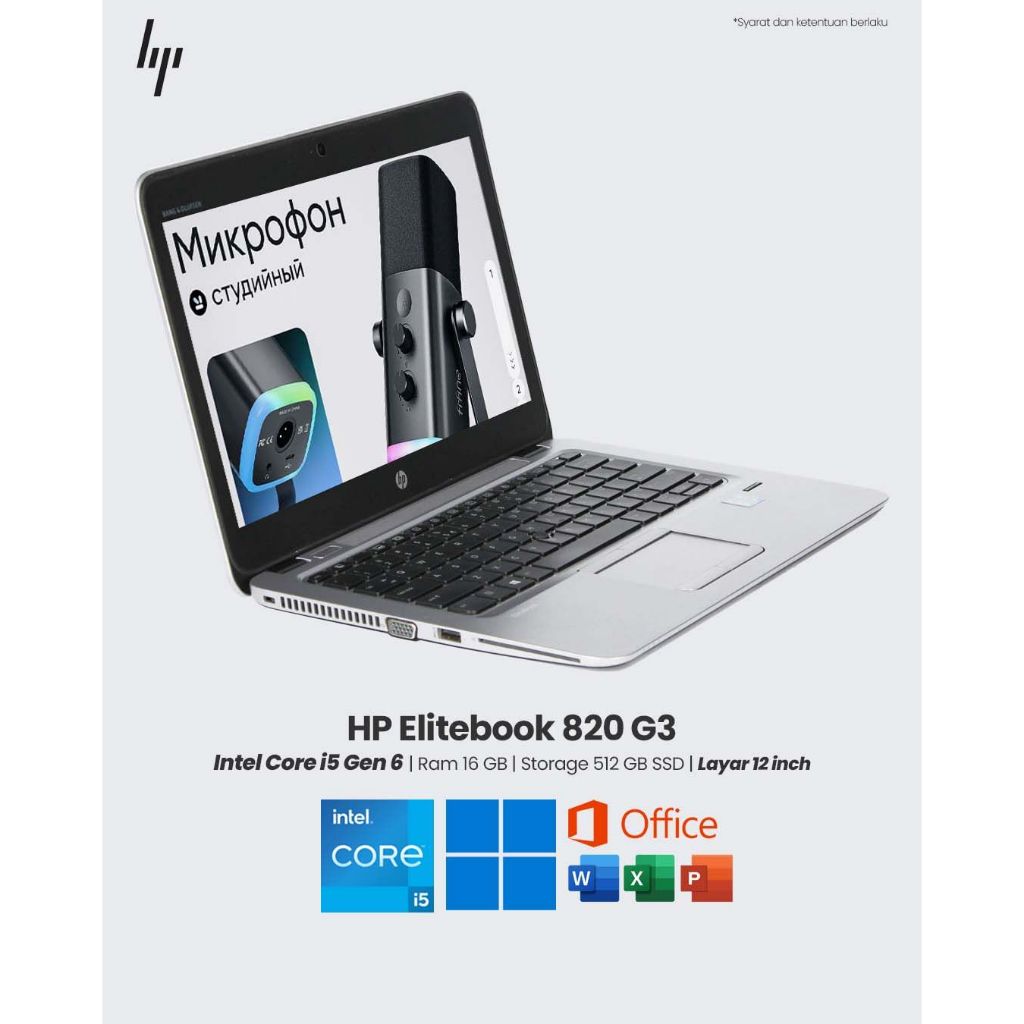 Laptop HP Elitebook 820 G3 Intel Core i5 Gen 6 RAM 16 GB SSD 512 GB Layar 12 inc
