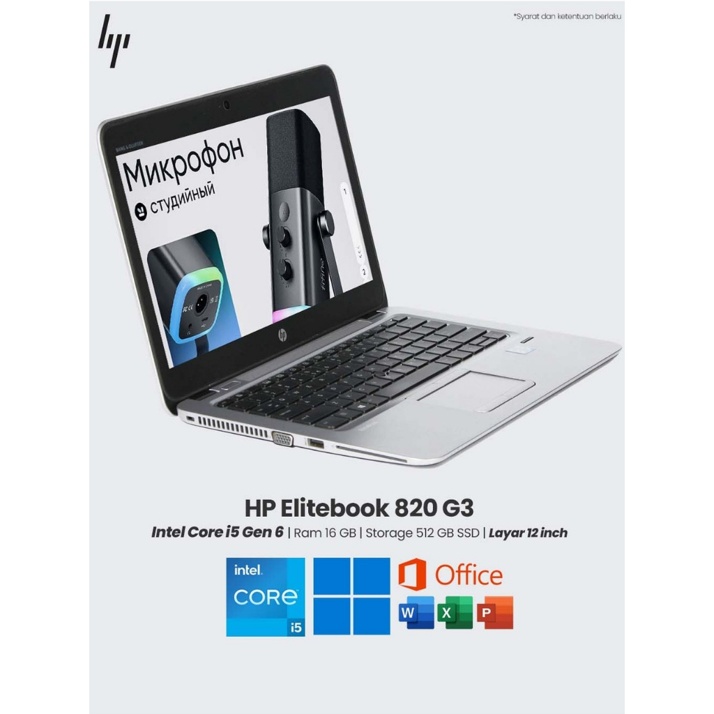 Laptop HP Elitebook 820 G3 Intel Core i5 Gen 6 RAM 16 GB SSD 512 GB Layar 12 inc