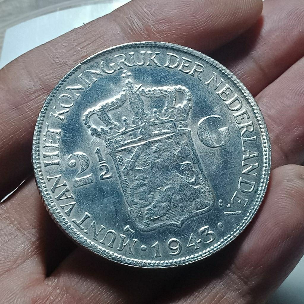 PROMO 2,5 GULDEN WIHELMINA1943 KOLEKSI KUNO MURAH BANYAK DICARI KOLEKTOR