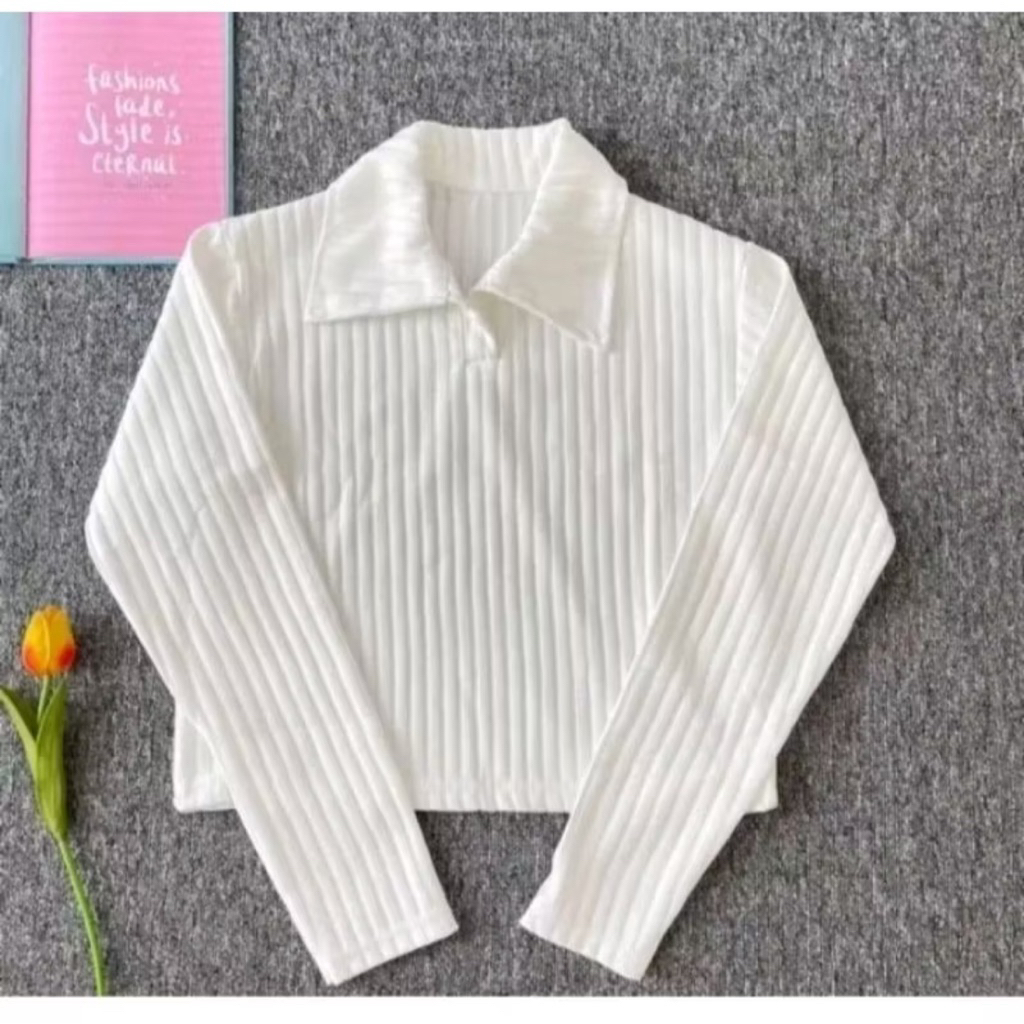 PRELOVEDatasan wanita atasan crop baju crop polo baju kerah polo putih