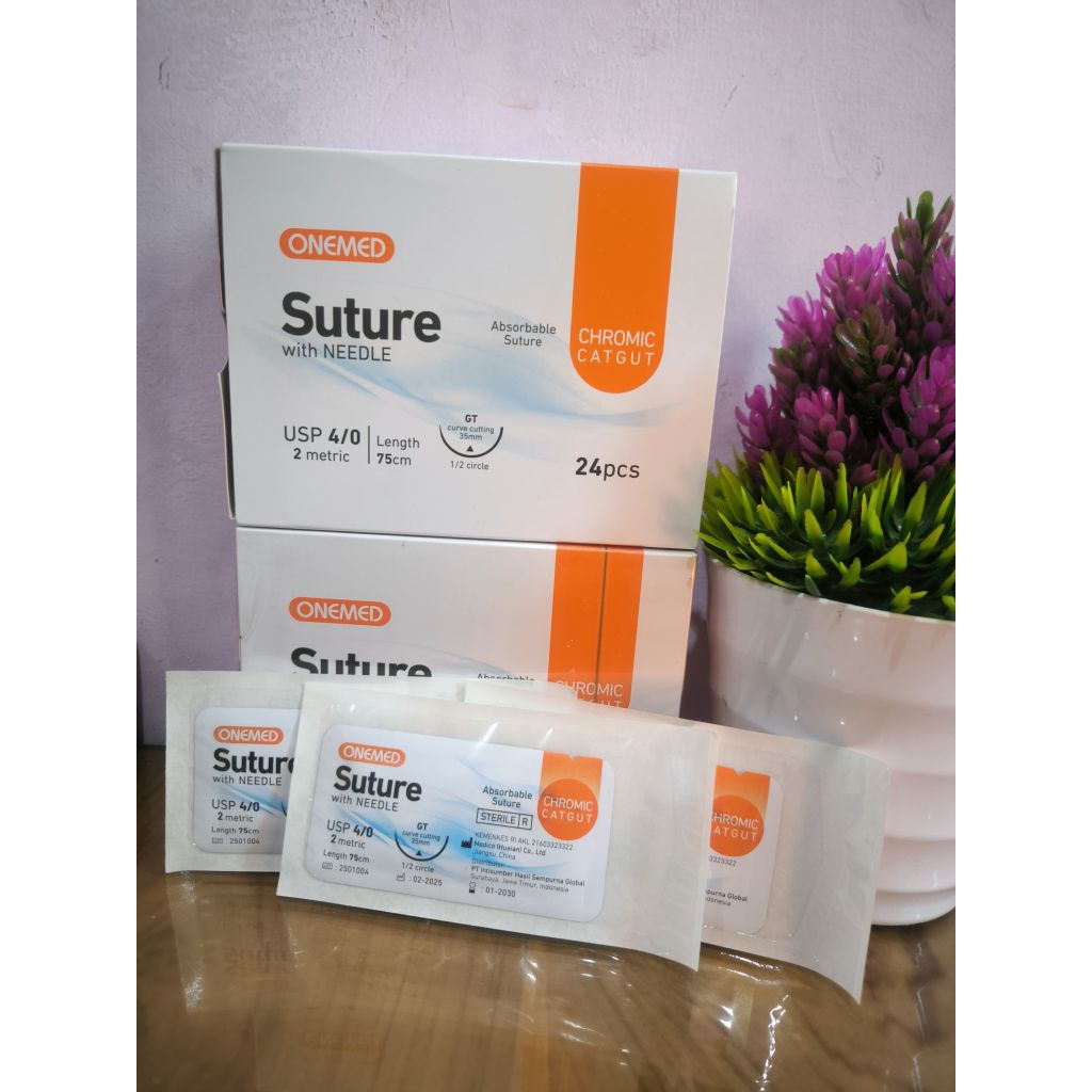 CATGUT CHROMIC 4/0 ONEMED WITHNEEDLE / BENANG CHROMIC 4/0 ONEMED (ECERAN)