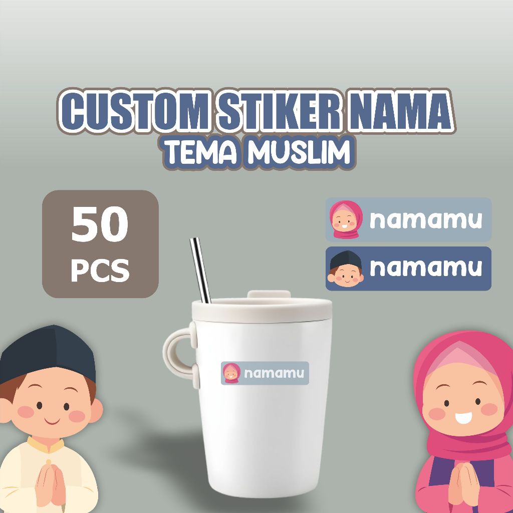 

Custom Sticker Nama Tema Muslim Sticker Perabotan Sticker Nama Tahan Air Sticker Sendok Piring Garpu I Isi 50 PCS Sticker Timbul