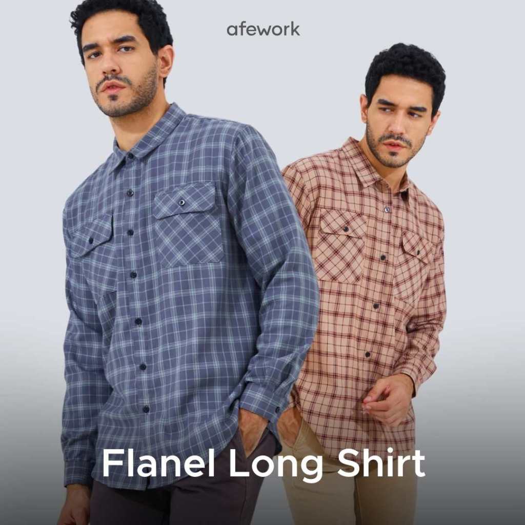 Afework Flanel Long Shirt Regular Fit Formal Pria Casual Panjang Cotton Bagus