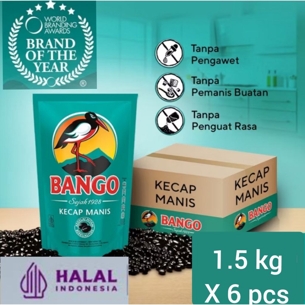 

1 dus. 1.5 kg x 6 pcs kecap bango manis refill label halal